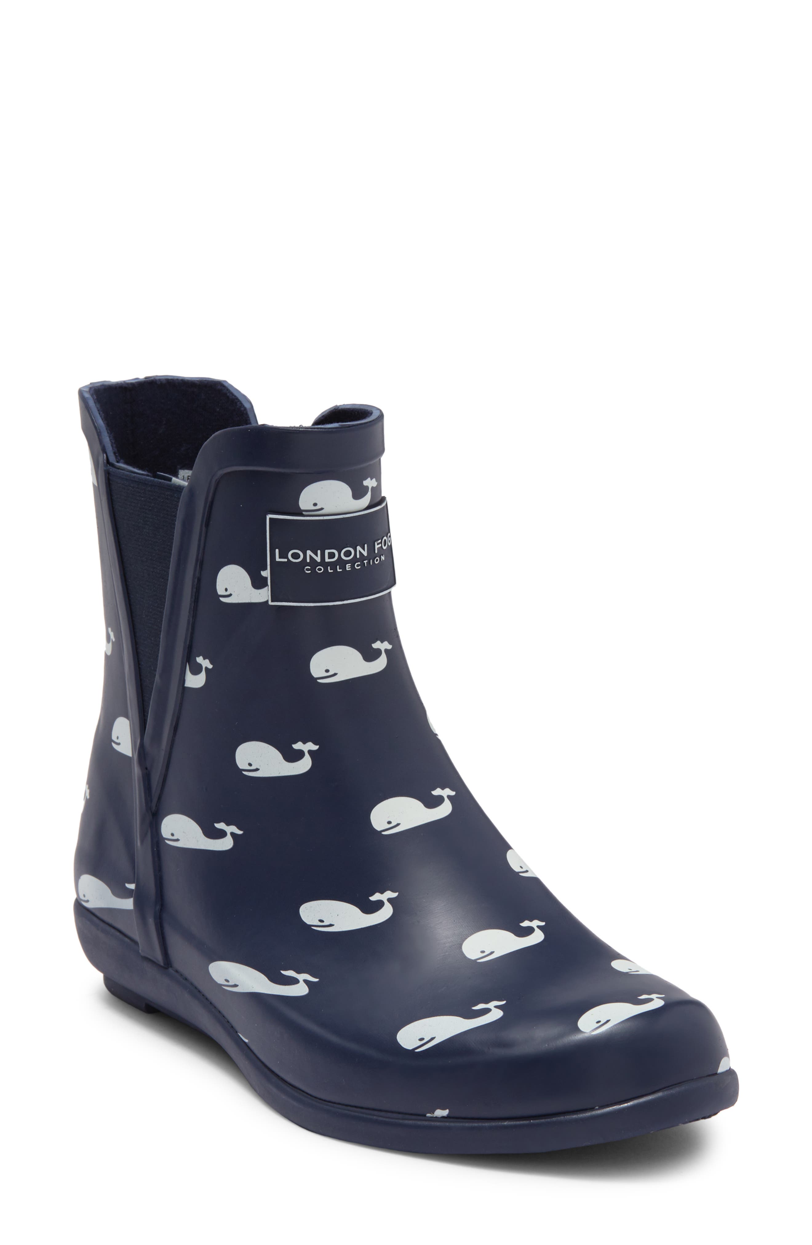 London Fog Pull-on Ankle Rain Boot In Navy Whales
