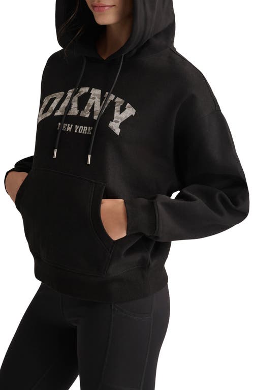 Shop Dkny Varsity Camo Logo Hoodie In Black