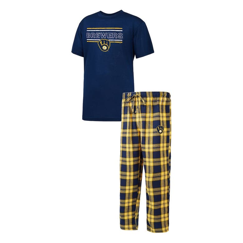 Concepts Sport Men's Navy and Gold Milwaukee Brewers Badge T-shirt Pants  Sleep Set