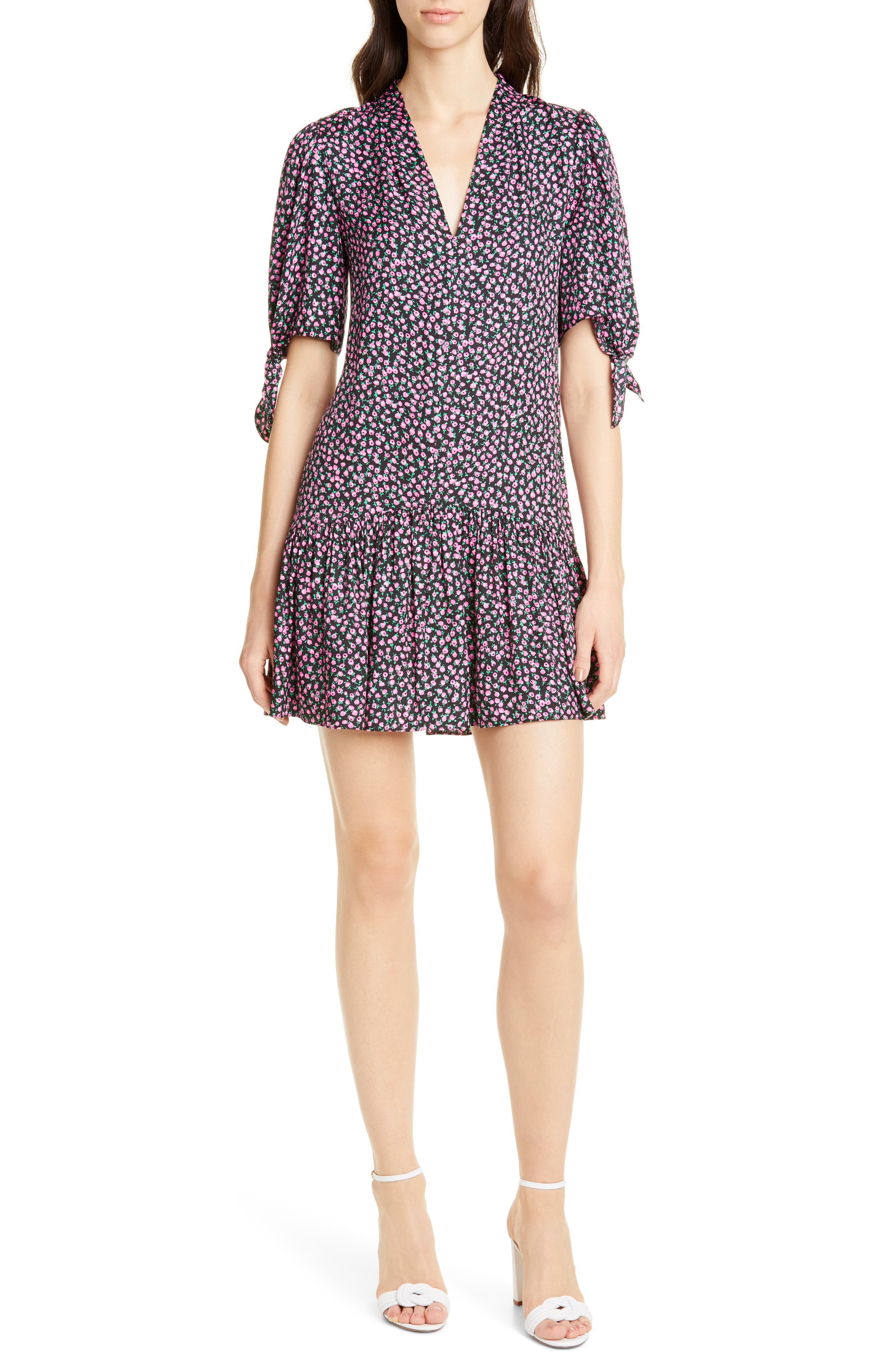 Rebecca Taylor Wild Rose Print Minidress, Black