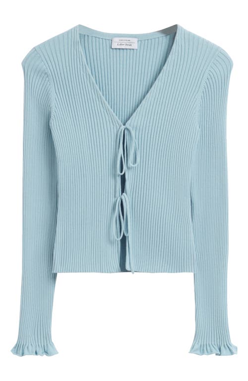 & Other Stories Tie Front Cotton Rib Cardigan in Light Blue