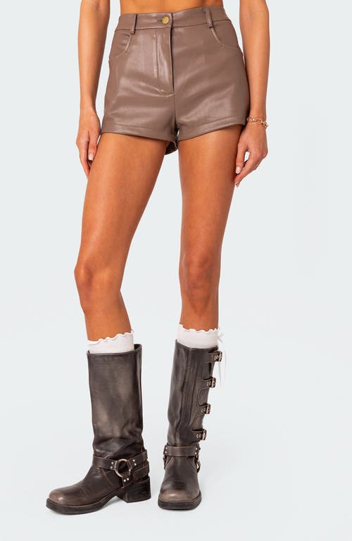 EDIKTED Martine High Waist Faux Leather Shorts Brown at Nordstrom,