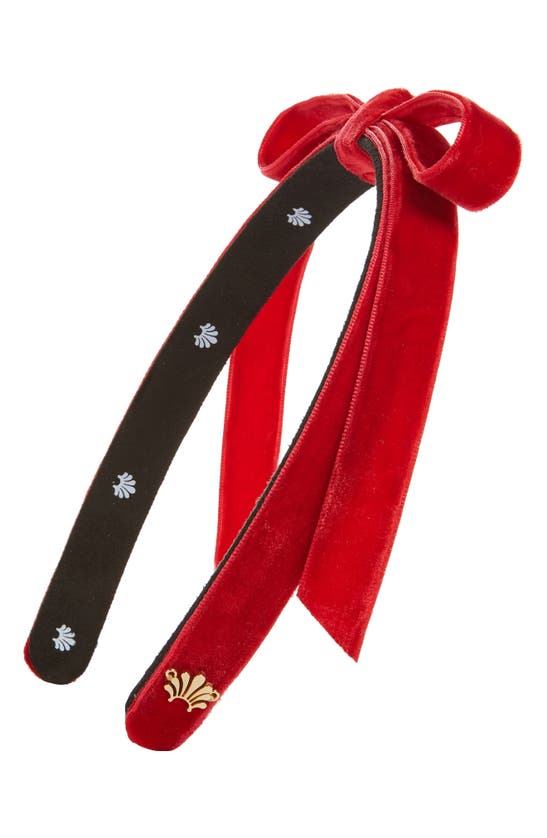 Shop Lele Sadoughi Velvet Ribbon Headband In Scarlet