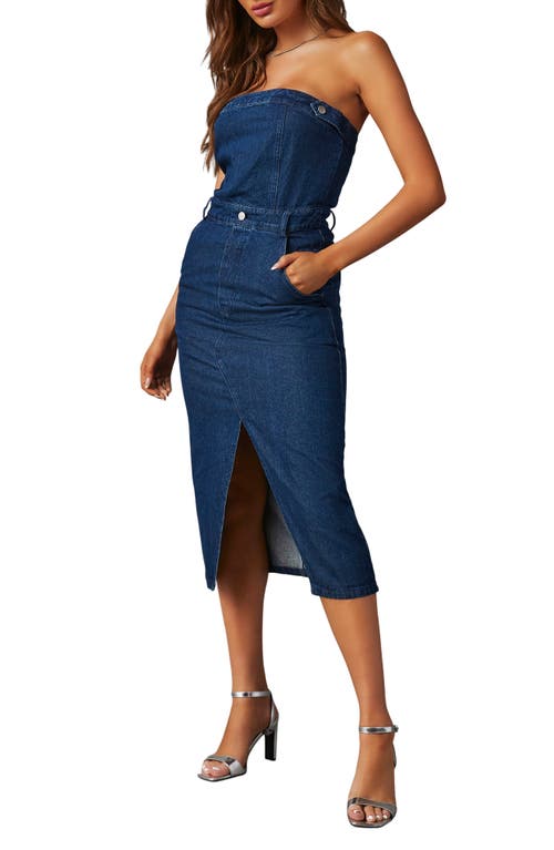 Shop Vici Collection Edgy Era Strapless Denim Dress In Dark Denim