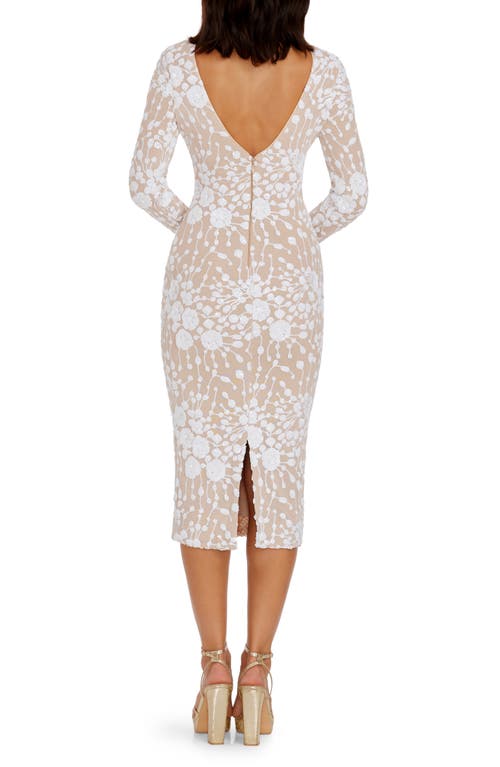 Shop Dress The Population Emery Sequin Long Sleeve Body-con Midi Dress In White/beige