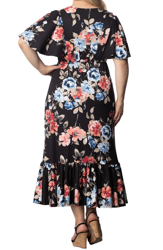 Shop Kiyonna Madrid Floral Flutter Sleeve Maxi Dress In Midnight Meadow