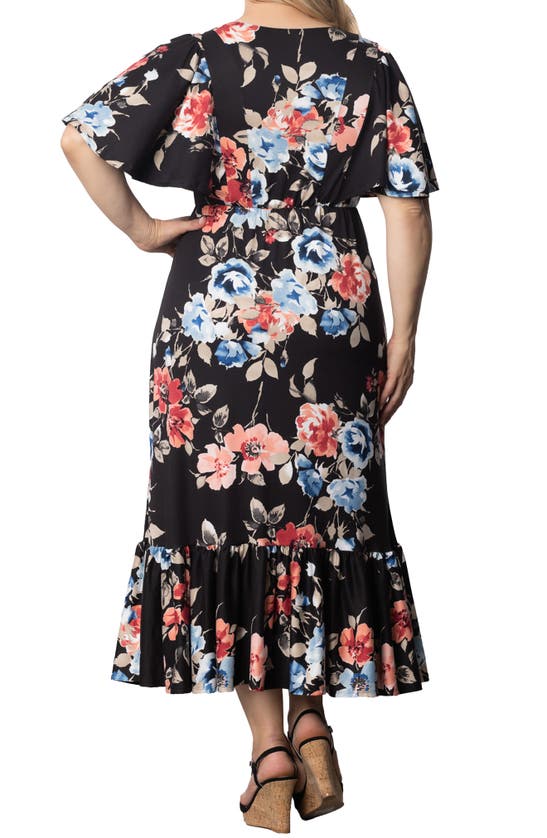 Kiyonna Madrid Floral Flutter Sleeve Maxi Dress In Midnight Meadow