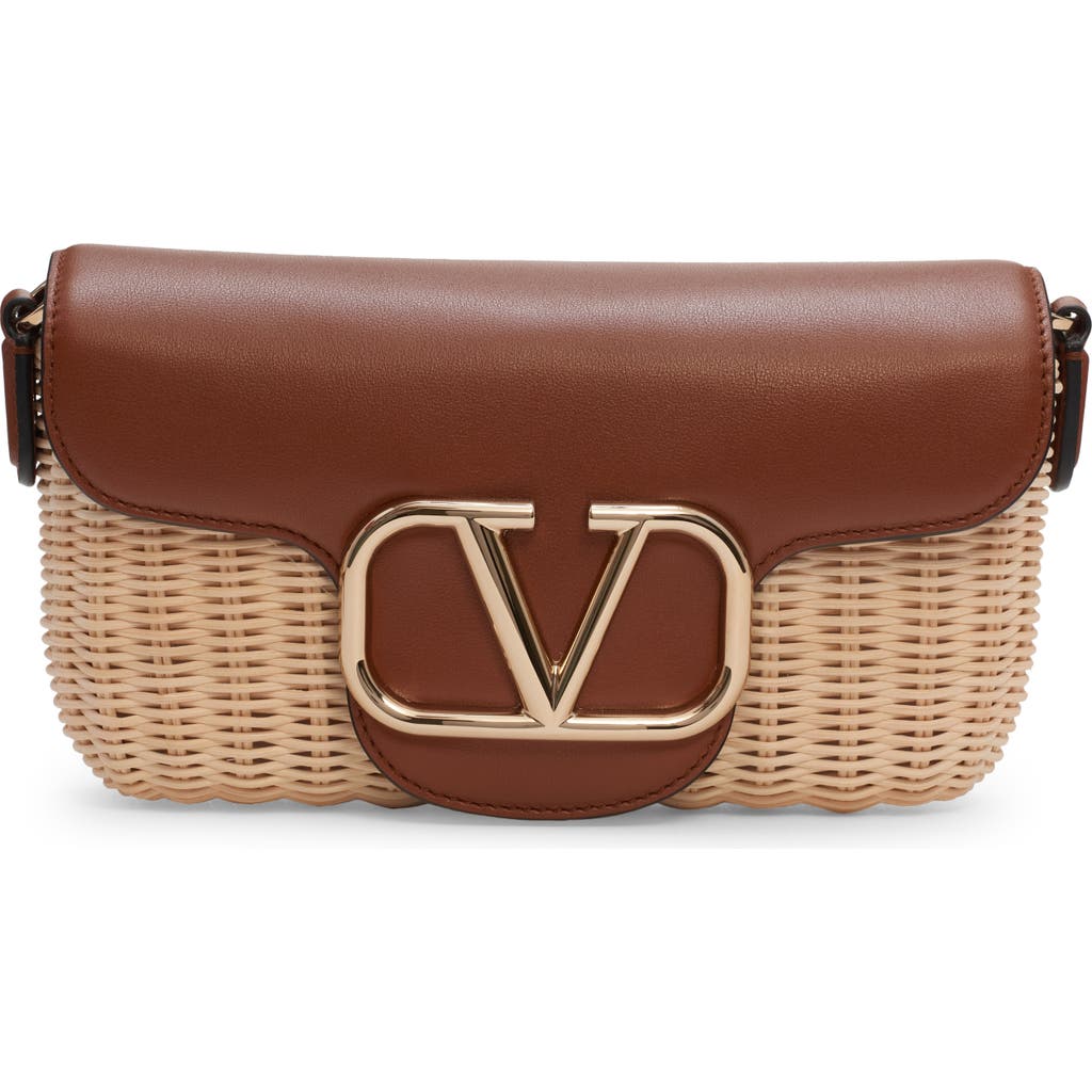 Valentino Garavani Locò Woven Wicker & Leather Shoulder Bag In 43s Naturale/selleria