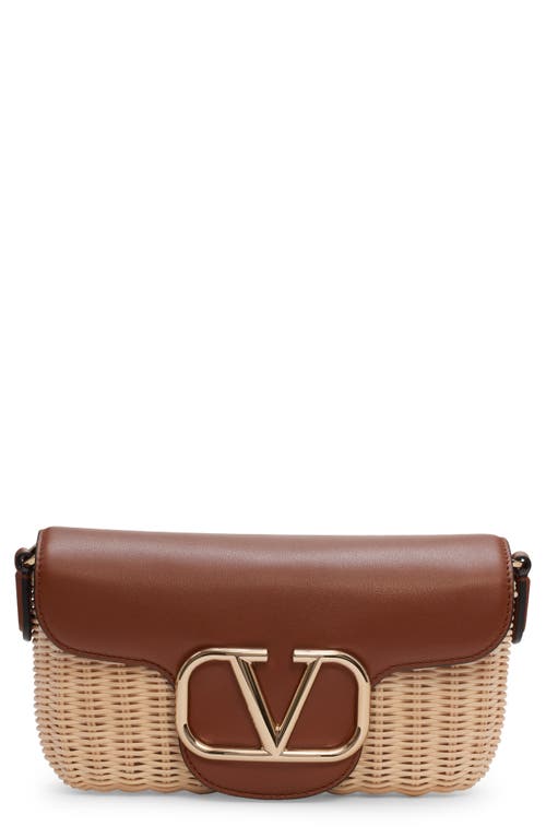 Shop Valentino Garavani Locò Woven Wicker & Leather Shoulder Bag In 43s Naturale/selleria