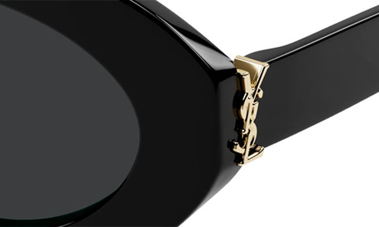 Saint Laurent Oval Frame Sunglasses Metal Hinges In Black