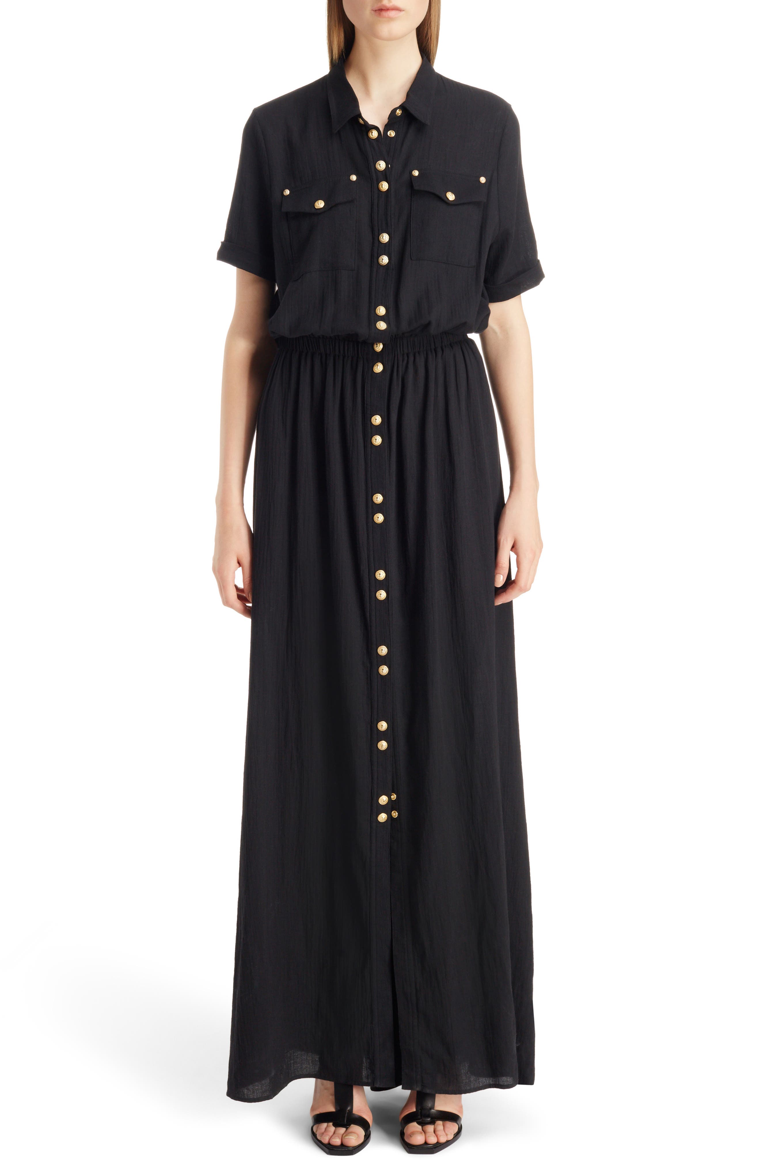 Balmain Button Front Cotton Maxi Dress Nordstrom