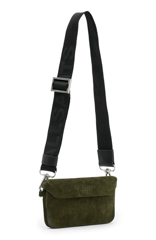 Shop Allsaints Zoe Suede Crossbody Bag In Olive Green