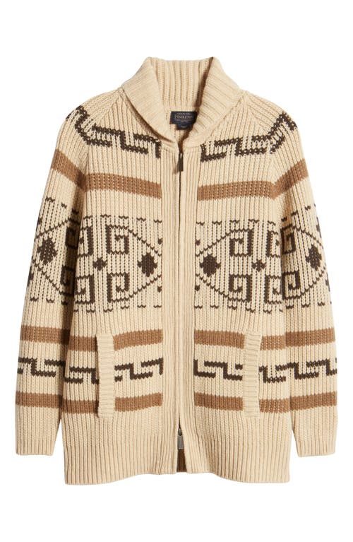 Pendleton Westerly Front Zip Long Wool Cardigan In Tan/brown Multi
