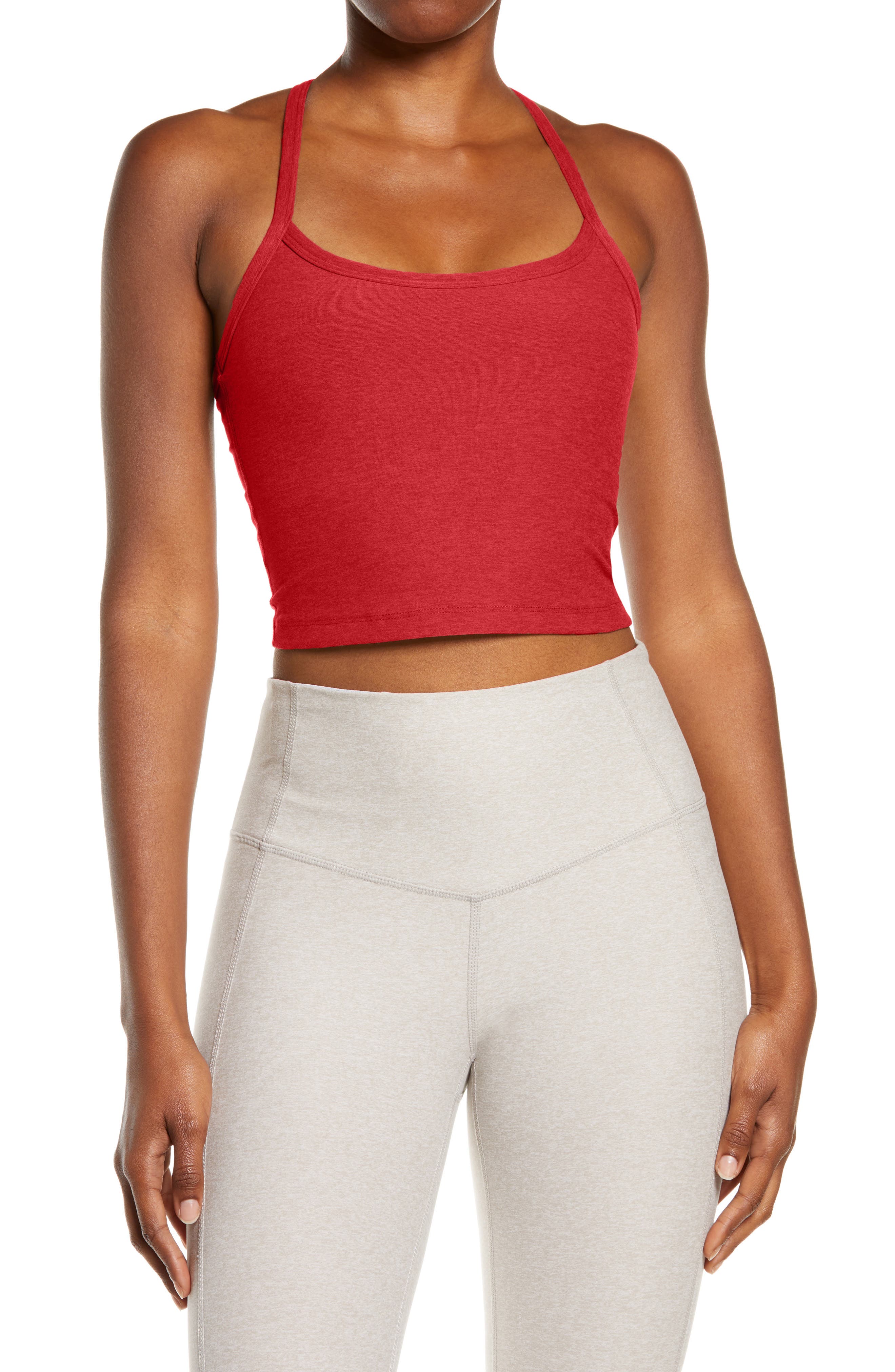 Beyond Yoga Space Dye Crop Tank in Currant Red Heather