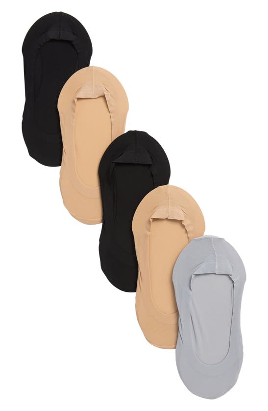 Memoi Fine Edge Sock Liners In Gray-nude-black
