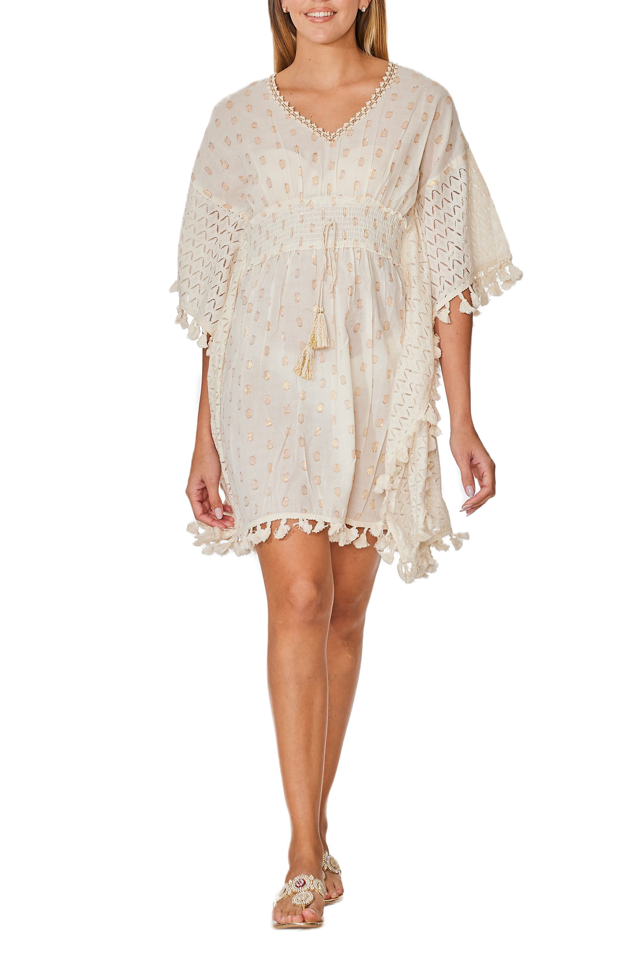 RANEES Smocked Tassel Cotton CoverUp Dress Nordstromrack