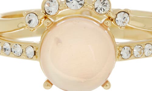 Shop Covet Pink Mother Of Pearl & Cz Ring Stack Set In Pink/gold