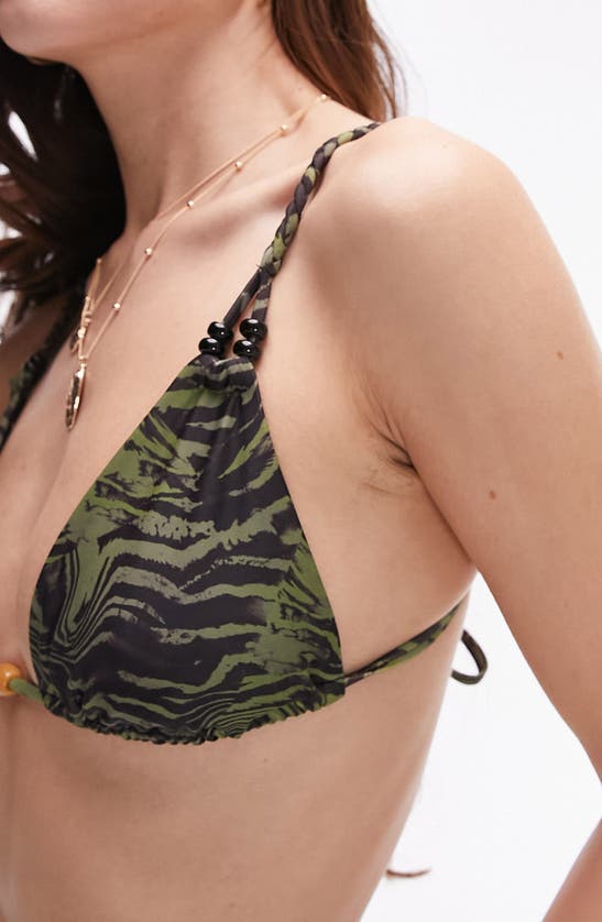 Shop Topshop Beaded Triangle Bikini Top In Khaki