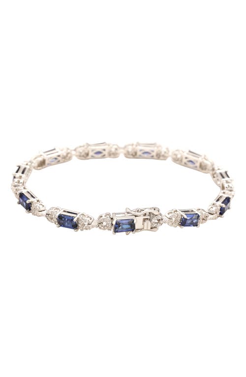 Suzy Levian Sterling Silver Emerald-cut Blue Sapphire And Diamond Accent Tennis Bracelet In Blue