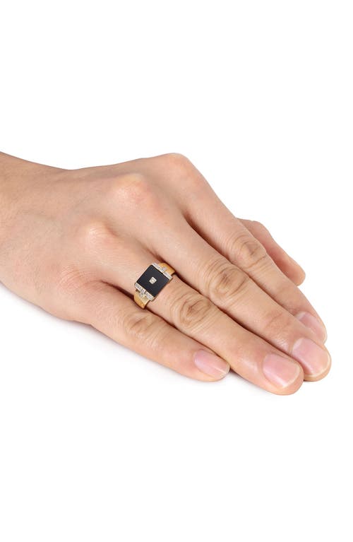 Shop Delmar Onyx & Diamond Square Ring In Gold/black