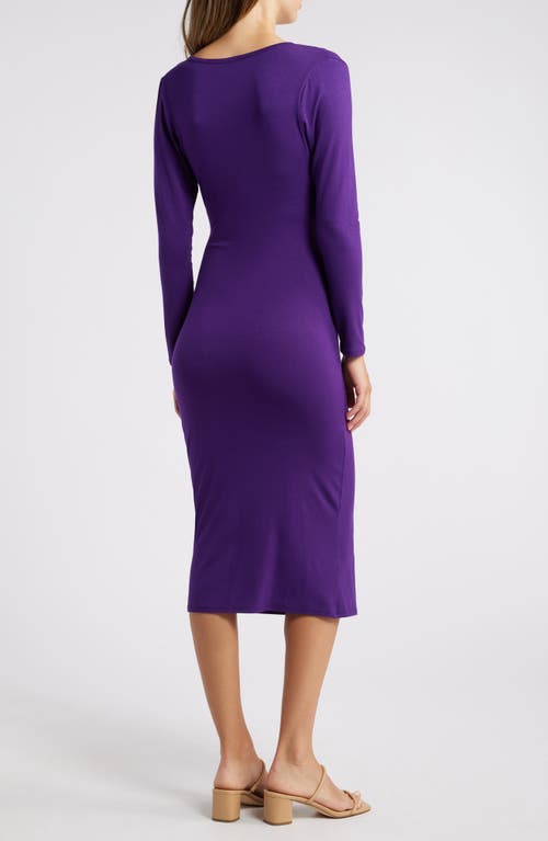 Shop Loveappella Long Sleeve Faux Wrap Midi Dress In Dark Purple