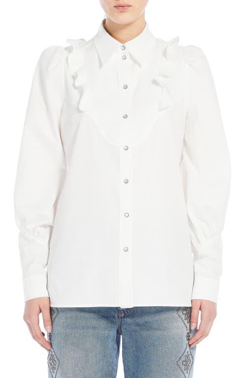 Max Mara Pancia Ruffle Detail Cotton Button-up Blouse In White