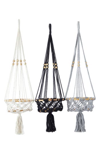 Shop Novogratz Set Of 3 Hanging Crochet Plant Holders In Black/grey/white Multi