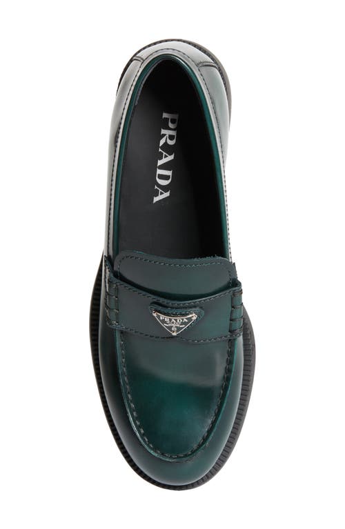 Shop Prada Triangle Logo Loafer In Bosco