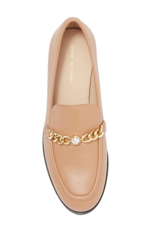 Stuart Weitzman Owen Pearl Chain Leather Loafer In Sandalwood