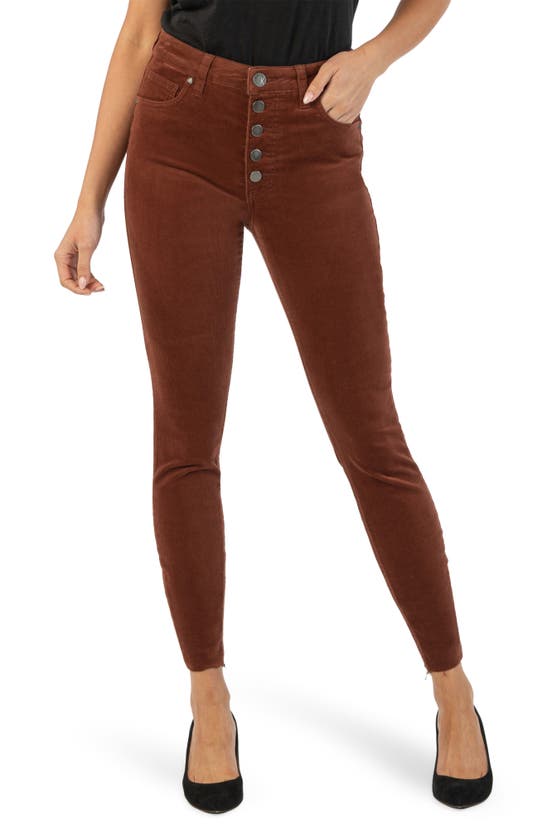 Kut From The Kloth Donna Exposed Button High Waist Ankle Skinny Corduroy Pants In Cedar