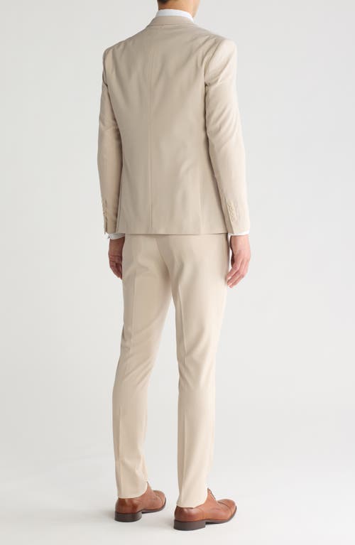 Gino Vitale Skinny Fit Solid Stretch Three Piece Suit In Light Beige