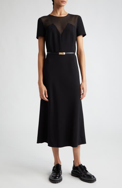 Max Mara Studio Asturie Mixed Media Belted Dress Black at Nordstrom,