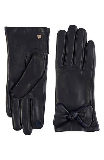 Bruno Magli Cashmere Lined Leather Bow Gloves In Touch Tech Navy