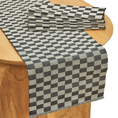 Siafu Home Handloomed Checkered Table Runner In Black