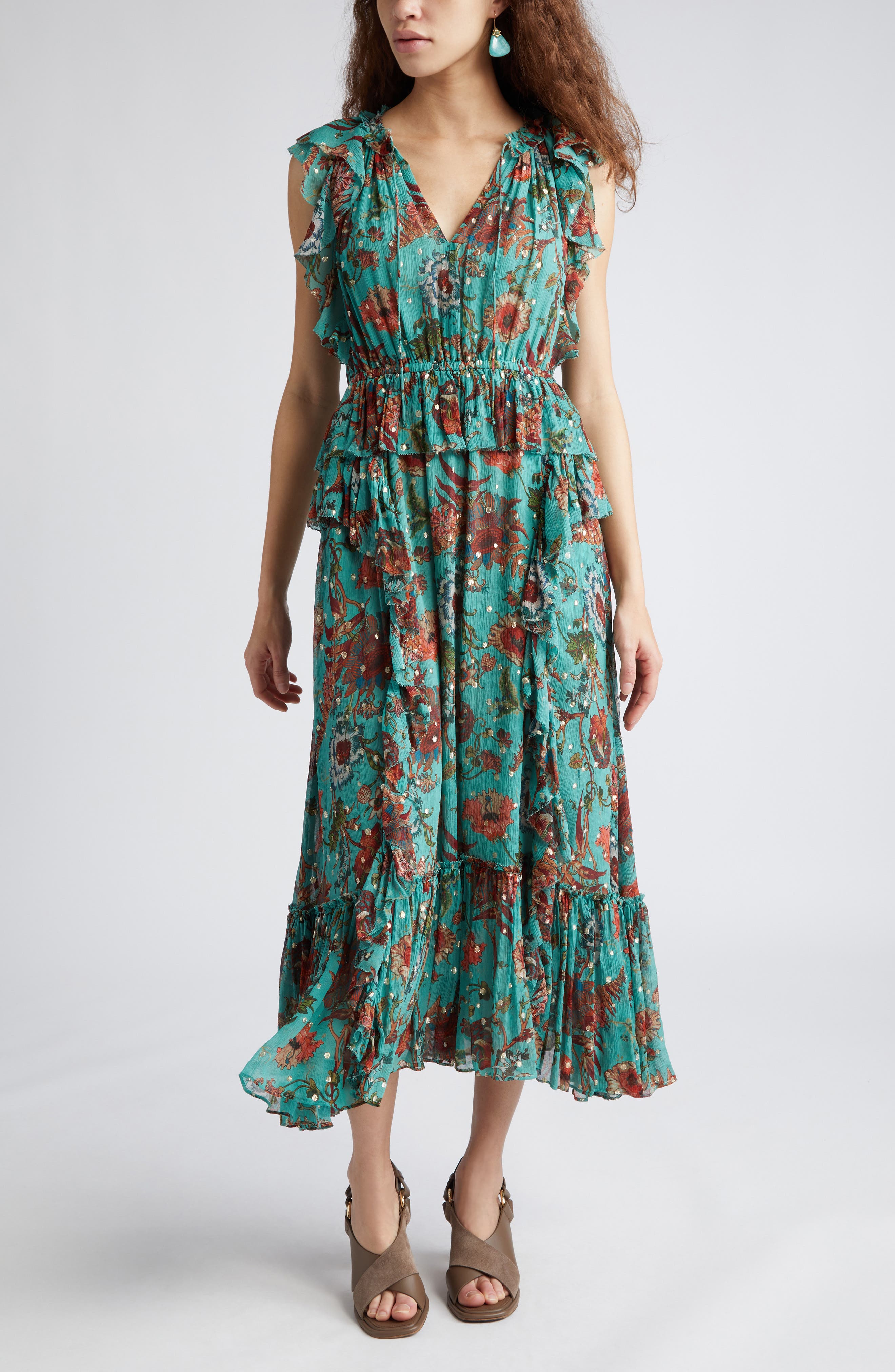 Nordstrom Ulla Johnson Adrienne Floral Silk Blend Midi Dress in Garden  Bloom at Nordstrom, Size 10 | The Summit