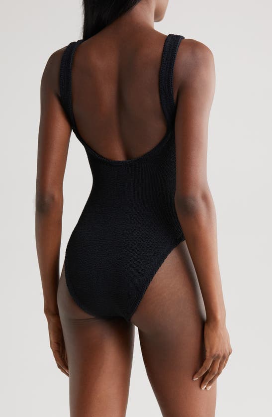 Shop Hunza G Celine Seersucker One-piece Swimsuit In Black