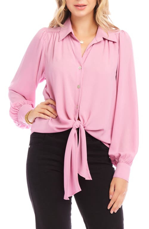 Shop Karen Kane Tie Front Crepe Button-up Shirt In Pink