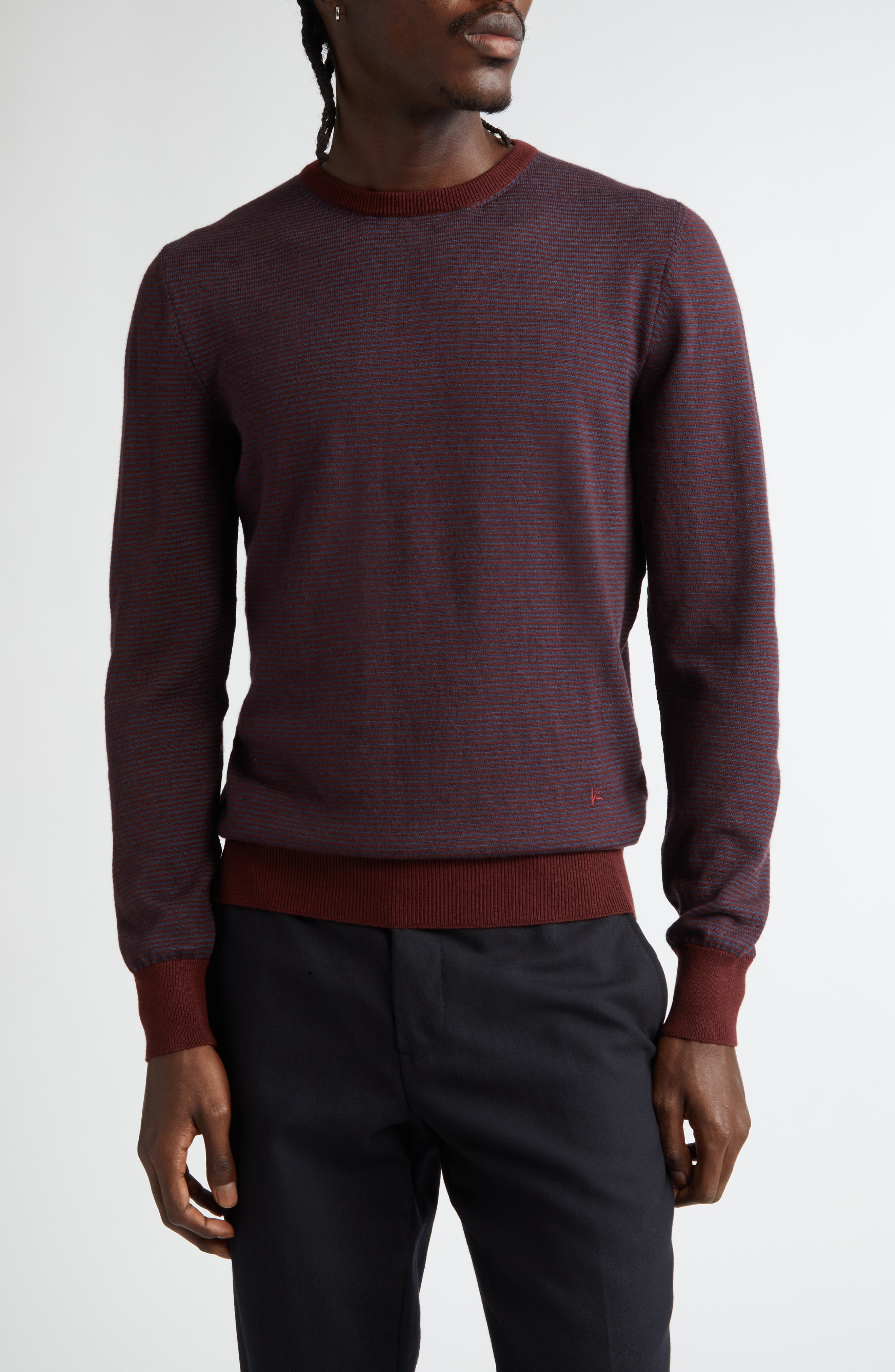 ISAIA Stripe Wool, Silk & Cashmere Crewneck Sweater in Purple 