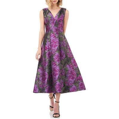 Kay Unger Lena Jacquard Cocktail Dress, Purple