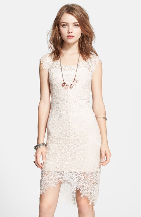 Free People Lace High/low Sheath Dress In Sand