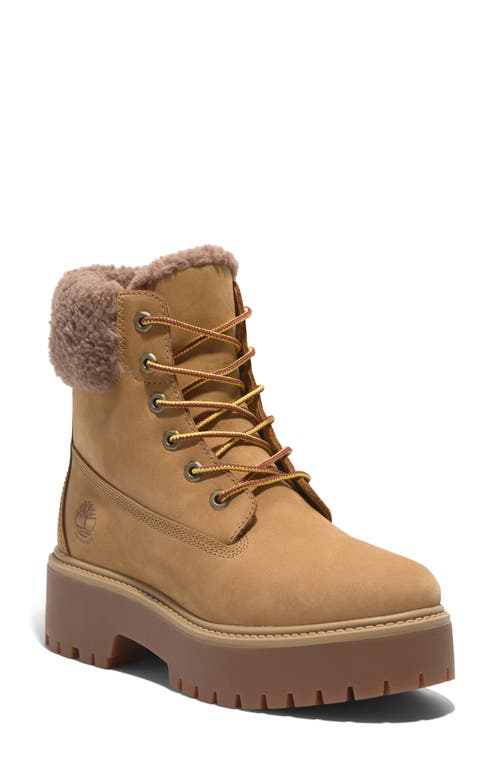 Timberland Stone Street Waterproof Faux Fur Lined Platform Boot In Wheat Nubuck