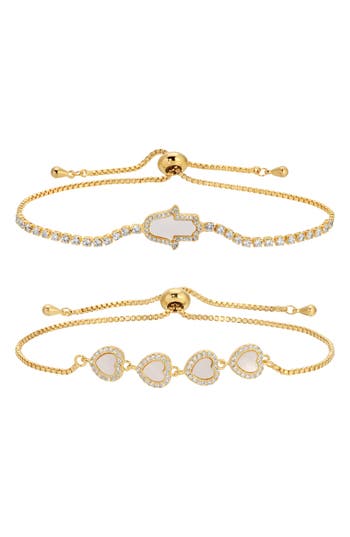 Eye Candy Los Angeles Palma Set Of 2 Cubic Zirconia Slider Bracelets In Gold