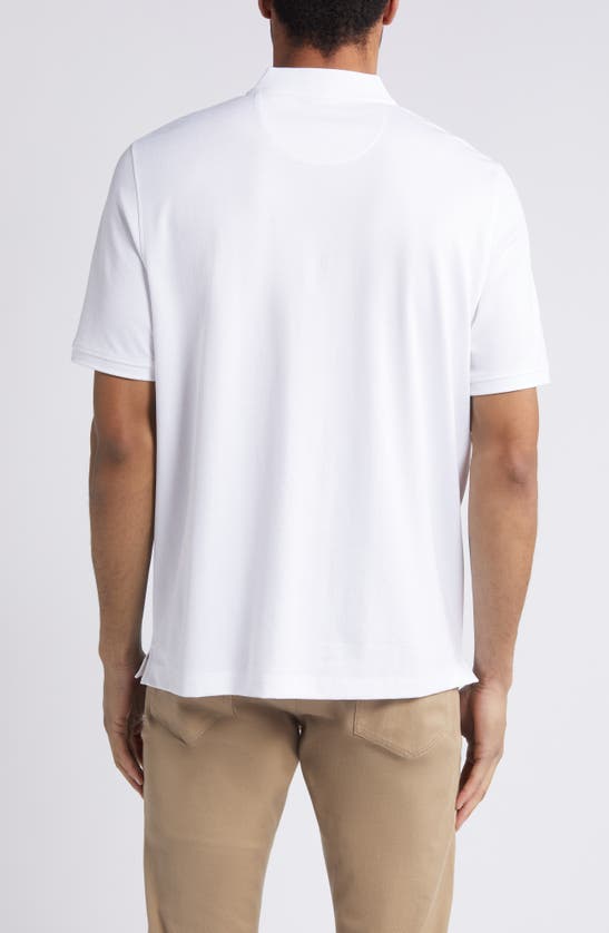 Johnston & Murphy Quarter Zip Jacquard Pima Cotton Blend Knit Polo In White