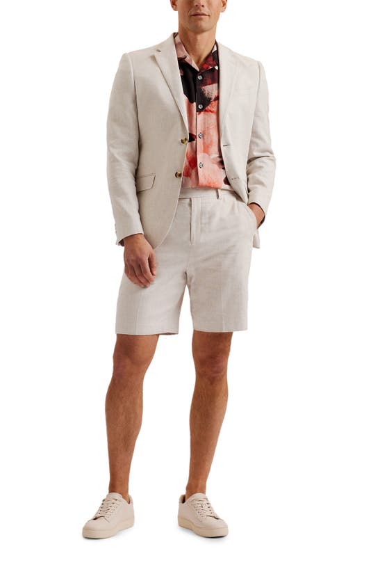 Shop Ted Baker Damasks Slim Fit Flat Front Linen & Cotton Chino Shorts In Natural