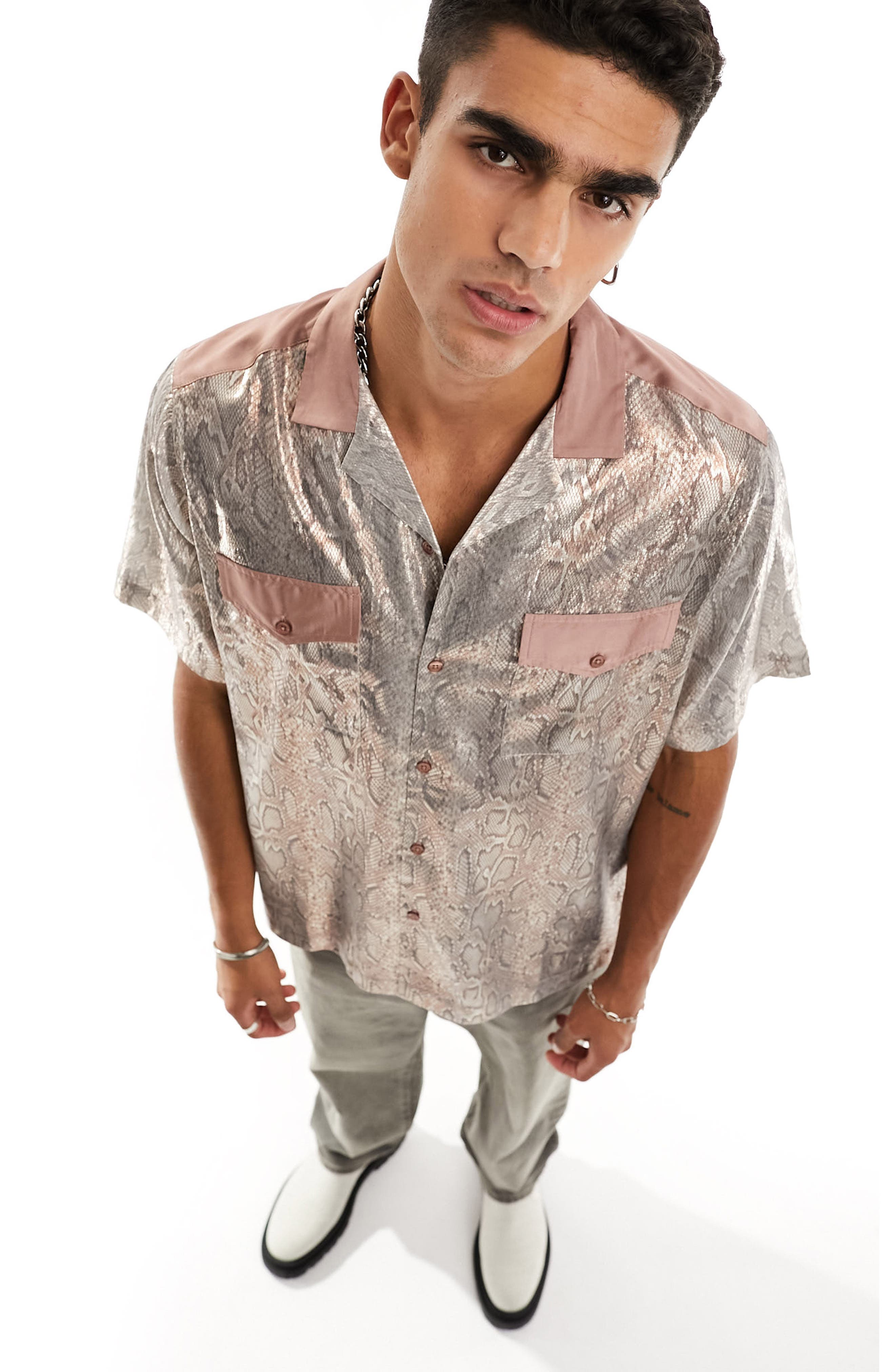 ASOS DESIGN mesh shirt in renaissance print