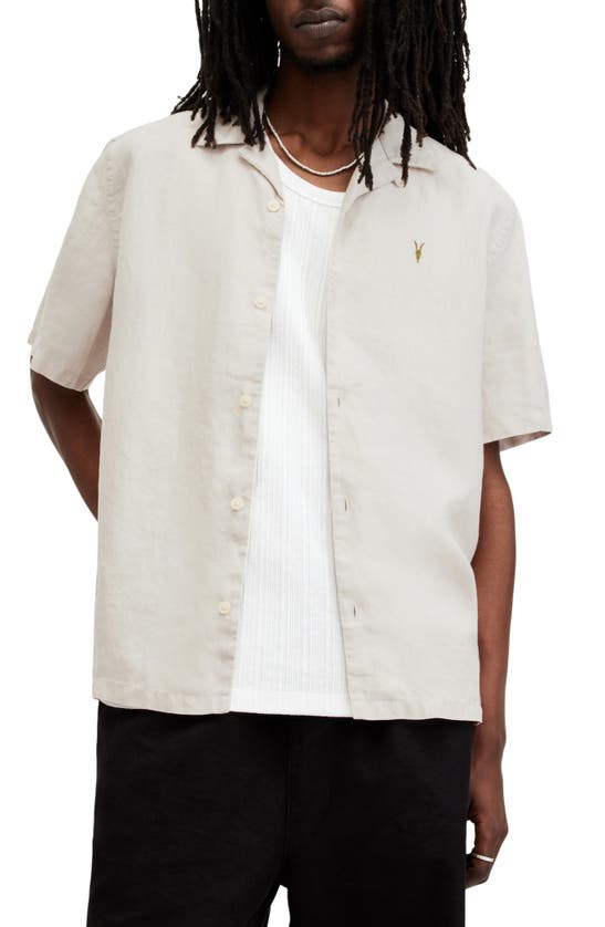 Shop Allsaints Audley Button-up Camp Shirt In Taupe