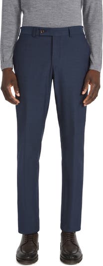 Palmer Solid Cotton and Wool Stretch Trouser in Navy