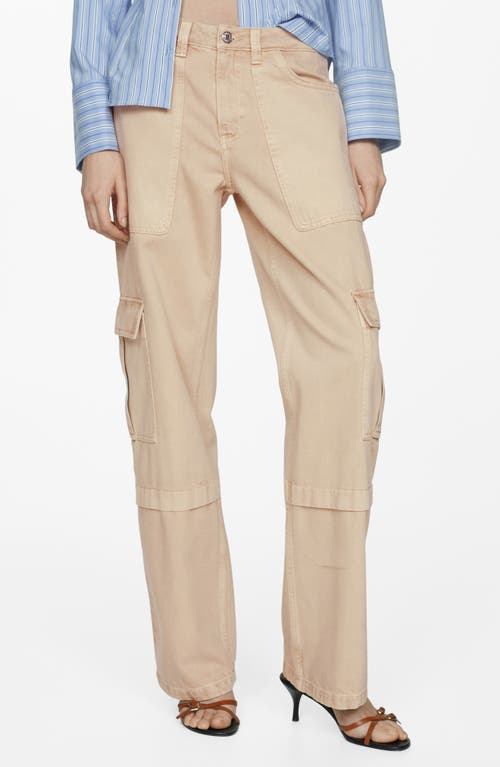 Mango Julieta Low Rise Wide Leg Cargo Jeans In Light Pastel Brown