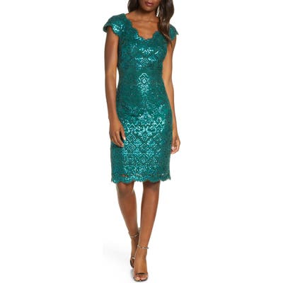 Tadashi Shoji Sequin Lace Cocktail Dress, Green