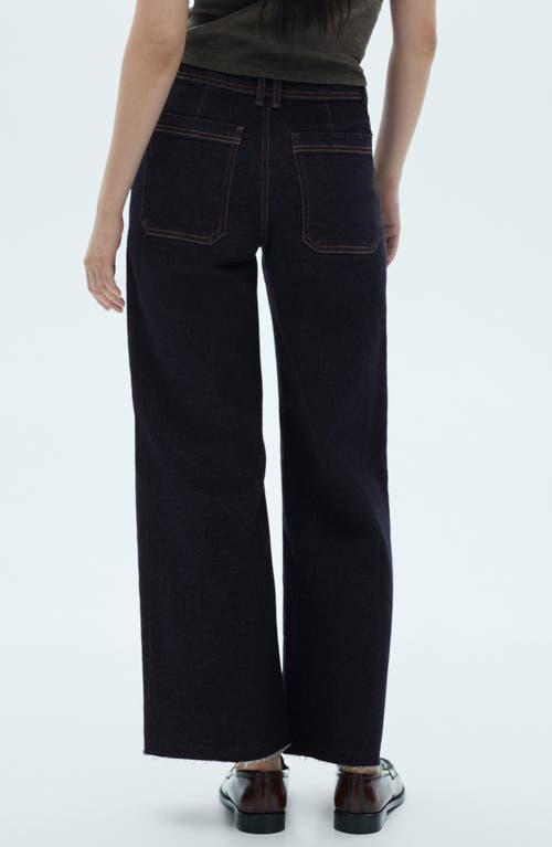Mango Catherin Raw Hem High Waist Wide Leg Culotte Jeans In Open Blue